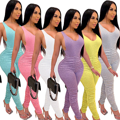 New Tight V-Neck Onesies+Drapery Trouser Suit Two Pieces OSM-3303