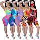 Fashion Tie-dye Round Neck Vest Shorts Two-piece Set With Mask LX-2076
