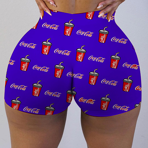 Back Full Bottles Printed Buttock Lifting Yoga Shorts LUO-3090