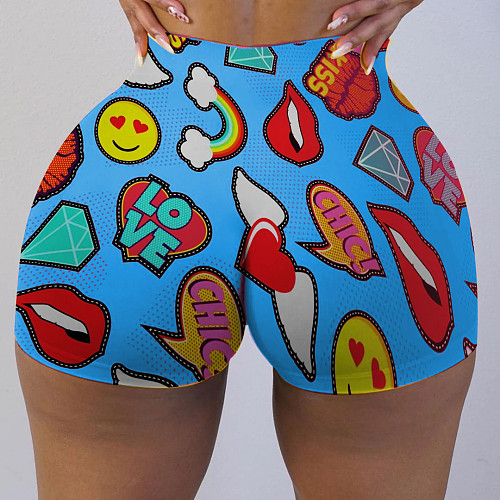 Sweet Full Pattern Sexy Tight Women Yoga Shorts LUO-3093