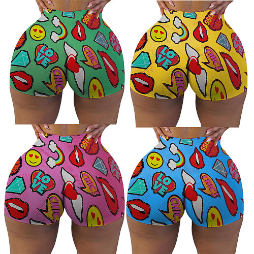 Sweet Full Pattern Sexy Tight Women Yoga Shorts LUO-3093