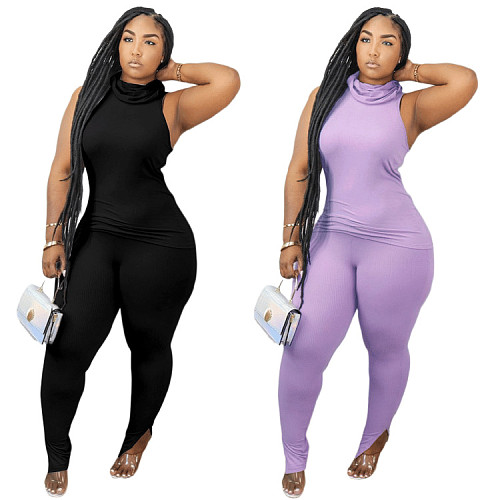 Casual Solid Color Tank Top Trousers Two-piece Set QZX-6141