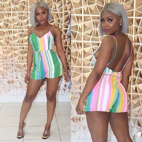 Hot Style Digital Print Striped Halter Romper SHA-6155