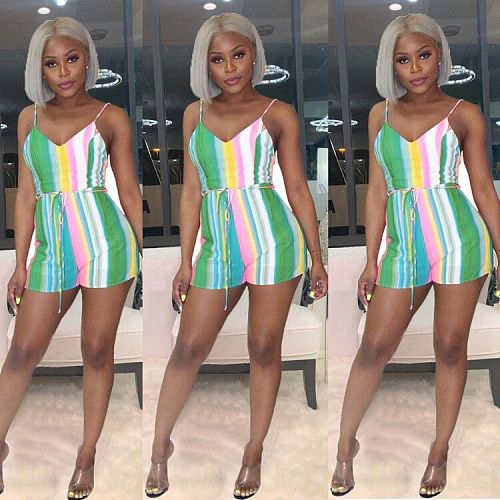 Hot Style Digital Print Striped Halter Romper SHA-6155