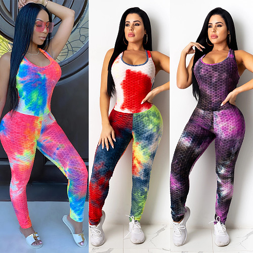 Hot Style Tie-dye Printed Sleeveless Jumpsuit CHY-1245