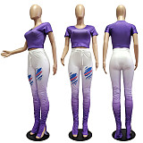 Solid Color T-shirt Gradient Pleated Slit Trousers Two-piece Set CN-0040