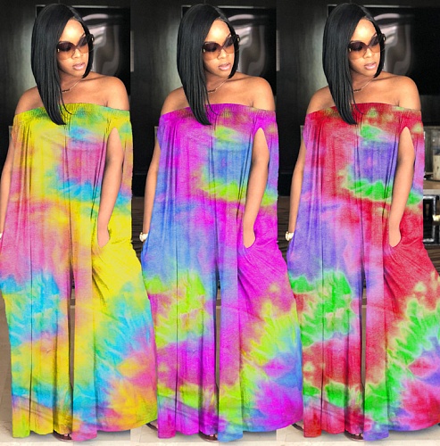 Sexy Tie-dye Printed One-line Shoulder Jumpsuit MEI-9098