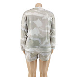 Plus-Size Tie-Dye Printed Long Sleeve Blouse And Shorts Two-piece Set OSS-20782