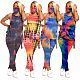 Tie-dyed Round Collar Hollowed-out Vest Trousers Two-piece Set LX-2077