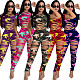 New Camo Torn Short Sleeve T-shirt Casual Pants Two pieces Set LA-3209