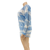 Plus-Size Tie-Dye Printed Long Sleeve Blouse And Shorts Two-piece Set OSS-20782