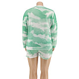 Plus-Size Tie-Dye Printed Long Sleeve Blouse And Shorts Two-piece Set OSS-20782