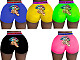 Colorful Lip Gesture Print Butt Lift Tight Shorts SD-0155