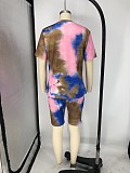 Fashion Tie-dye Plus Size Short Sleeve T-shirt and Shorts Two-piece Set XMY-9248