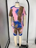 Fashion Tie-dye Plus Size Short Sleeve T-shirt and Shorts Two-piece Set XMY-9248