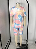 Fashion Tie-dye Plus Size Short Sleeve T-shirt and Shorts Two-piece Set XMY-9248