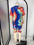 Fashion Tie-dye Plus Size Short Sleeve T-shirt and Shorts Two-piece Set XMY-9248