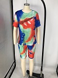 Fashion Tie-dye Plus Size Short Sleeve T-shirt and Shorts Two-piece Set XMY-9248