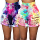 Hot Style Cut Hollowed-out Tie-dye Printed Denim Shorts SH-3846