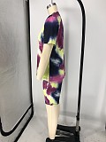 Fashion Tie-dye Plus Size Short Sleeve T-shirt and Shorts Two-piece Set XMY-9248