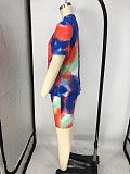 Fashion Tie-dye Plus Size Short Sleeve T-shirt and Shorts Two-piece Set XMY-9248