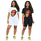 Casual Tongue Print Short Sleeve Shorts Two-piece Set CN-0043