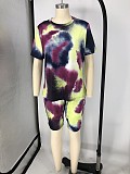Fashion Tie-dye Plus Size Short Sleeve T-shirt and Shorts Two-piece Set XMY-9248