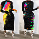 Graffiti-Printed Round Neck Long Sleeves Dress NIK-150