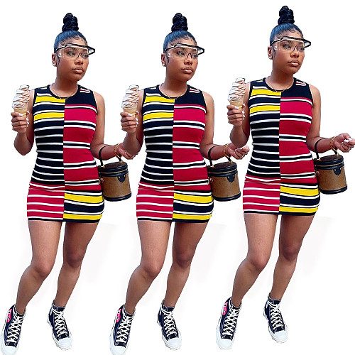 Multi-color Positioning Sleeveless Round Neck Dress YUM-9031