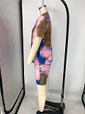 Fashion Tie-dye Plus Size Short Sleeve T-shirt and Shorts Two-piece Set XMY-9248