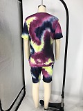Fashion Tie-dye Plus Size Short Sleeve T-shirt and Shorts Two-piece Set XMY-9248