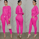 Solid Color Pleated Long Sleeve Trousers Casual Two-piece Set TE-4073