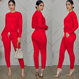 Solid Color Pleated Long Sleeve Trousers Casual Two-piece Set TE-4073