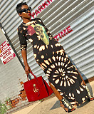 Loose-Fitting Patterned Round Neck Long Sleeves Dress FSX-65