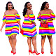 Fashion One Word Led Rainbow Striped Print Dress YUM-9034