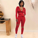 Solid Color Burning Flower Movement Two-piece Set ABL-4017