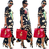 Loose-Fitting Patterned Round Neck Long Sleeves Dress FSX-65