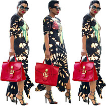Loose-Fitting Patterned Round Neck Long Sleeves Dress FSX-65