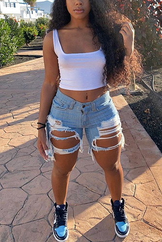 Fashion Slim Wash Hand Worn Out Denim Shorts HSF-2296