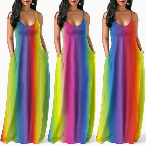 Rainbow Tie-Dye Bohemian Floor-Length Dress JLY-008
