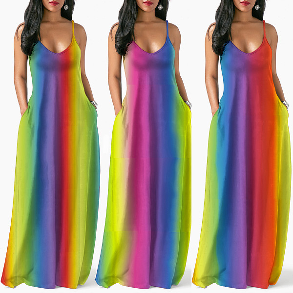 Rainbow Tie-Dye Bohemian Floor-Length Dress JLY-008