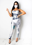 Us Dollar Printed High-Waisted Jumpsuit With Mask CHY-1246