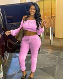 Autumn Solid Color Long Sleeve Belly Button Sport 2 Pieces AIL-112