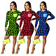 Leopard Digital Prints Long-Sleeve Slim Dress WSM-5178