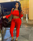 Autumn Solid Color Long Sleeve Belly Button Sport 2 Pieces AIL-112