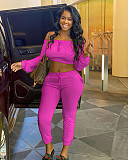 Autumn Solid Color Long Sleeve Belly Button Sport 2 Pieces AIL-112
