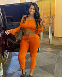 Autumn Solid Color Long Sleeve Belly Button Sport 2 Pieces AIL-112