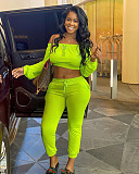 Autumn Solid Color Long Sleeve Belly Button Sport 2 Pieces AIL-112