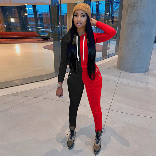 Matching Color Long Sleeve Hooded Sweatpants Two-piece Set TE-4079