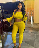 Autumn Solid Color Long Sleeve Belly Button Sport 2 Pieces AIL-112